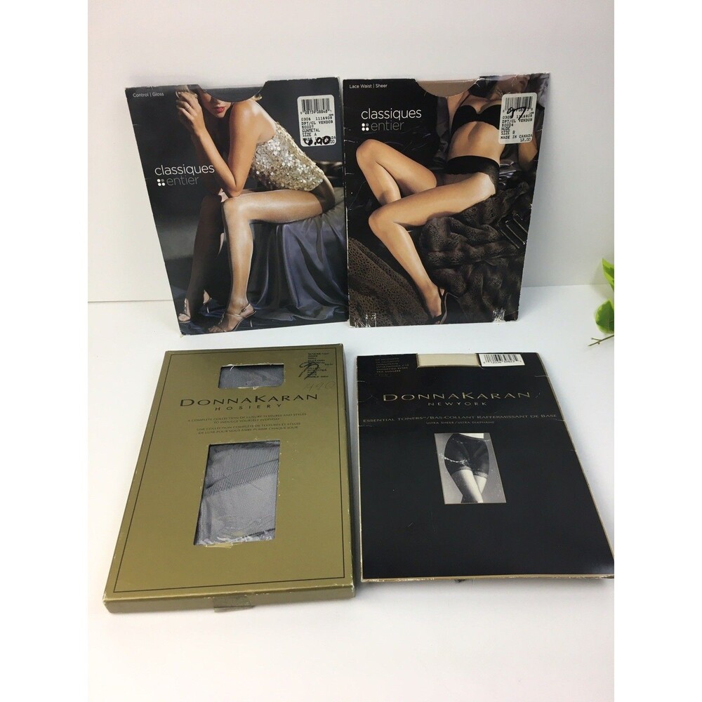 Pantyhose Donna Karan Nylons Classiques Lace Control Gunmetal Smoke Small 4Pc